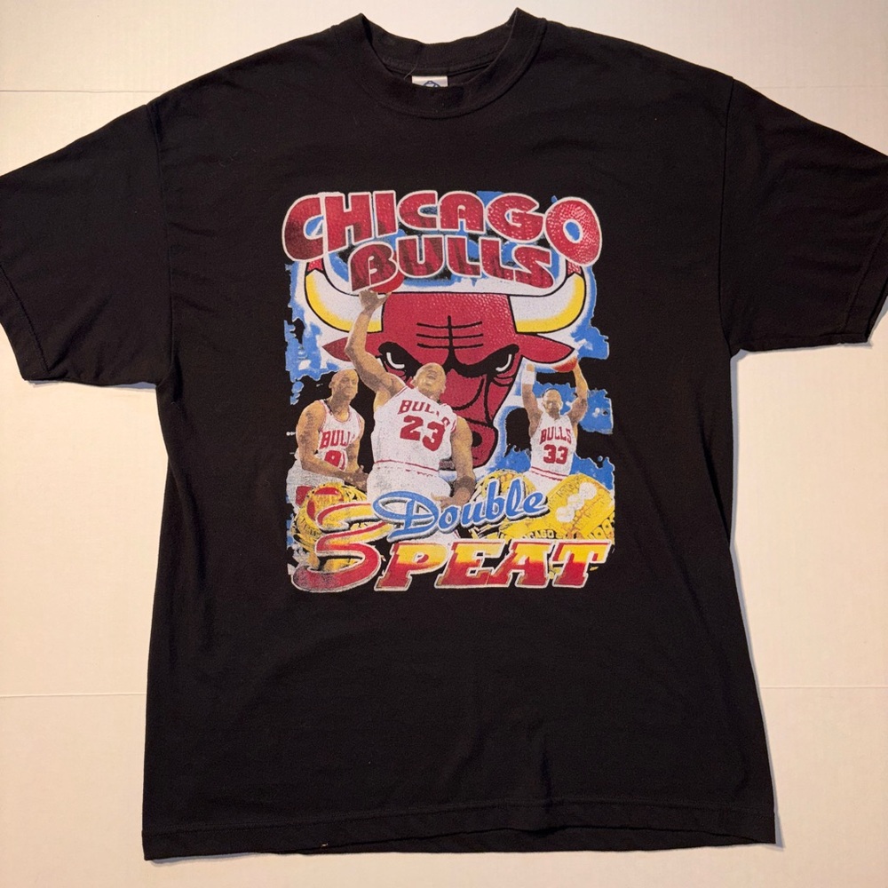 Vtg Chicago Bulls Double 3 Peat Jordan Pippen Rodman Y2K NBA Rap Tee Reprint XL